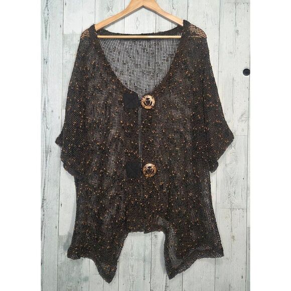 Unbranded Open Knit Oversized Button Sharkbite Lagenlook Cardigan Sz. XL EST - Picture 1 of 5